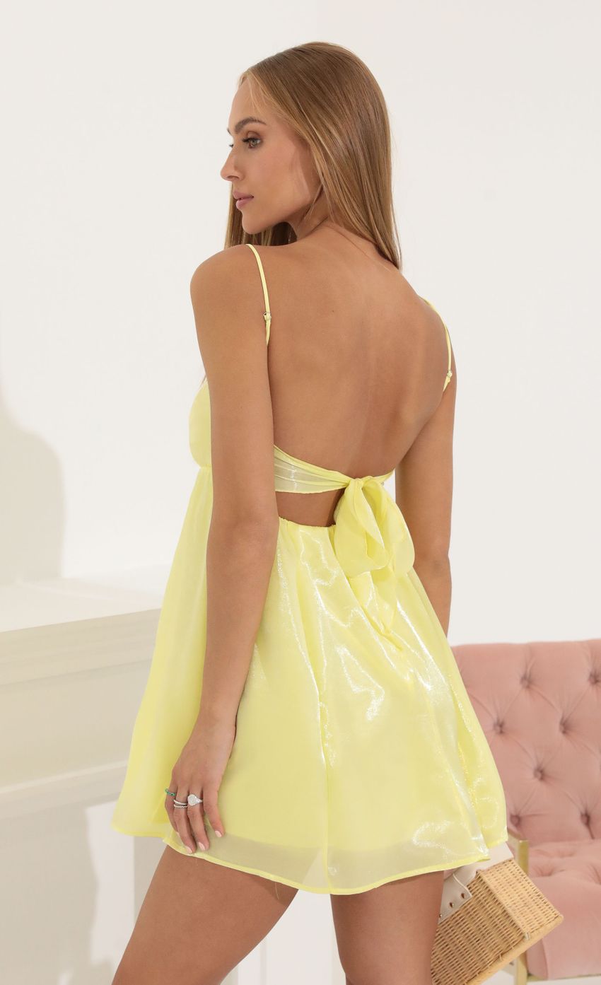 Shiny Organza Baby Doll Dress in Yellow