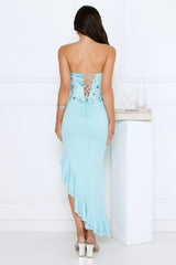 Enchanted Affection Strapless Sequin Midi Dress Blue