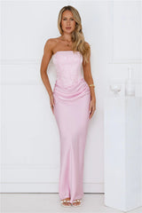 Dressed To Dazzle Strapless Satin Maxi Dress Pink