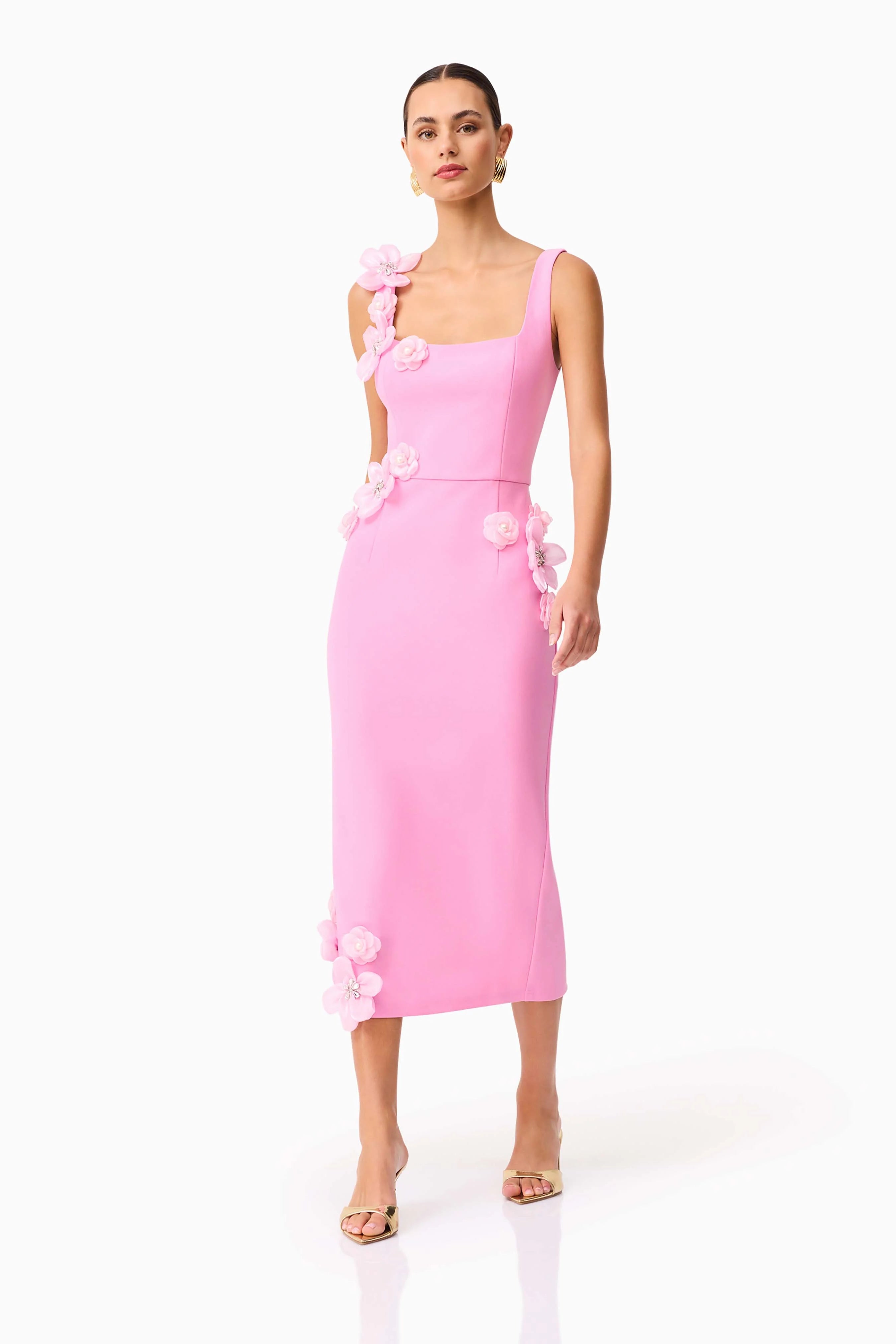 Chantelle 3D Midi Dress in Pink