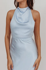 Gelato Pearl Strap Halter Maxi Dress Blue