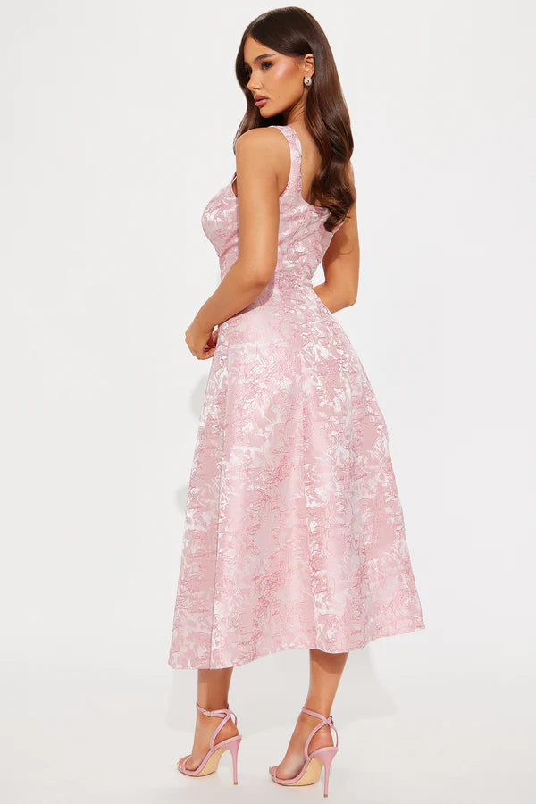 Building A Dynasty Jacquard Midi Dress - Pink