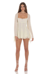 Chiffon Flare Sleeve A-line Dress in Cream