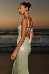 Cahya Mint Green Sequin Tie-Back Midi Dress