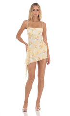 Tulip Mesh Tassel Dress in Yellow and White