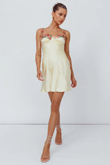 Rose Garden Floral Applique Mini Dress Yellow