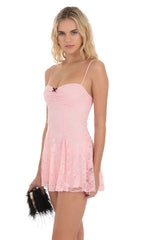 Bow Lace A-line Dress in Pink