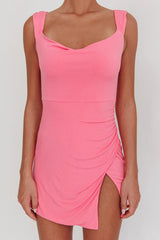 Giavanna Thigh Split Mini Dress Pink