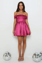 Luxe Language Off Shoulder Mini Dress Berry