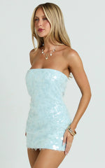 Rhonda Mini Dress Strapless Sequin Dress in Pale Blue