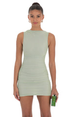 Mesh Ruched Bodycon Dress in Sage Green