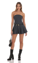 Strapless Pleated Dress in Grey