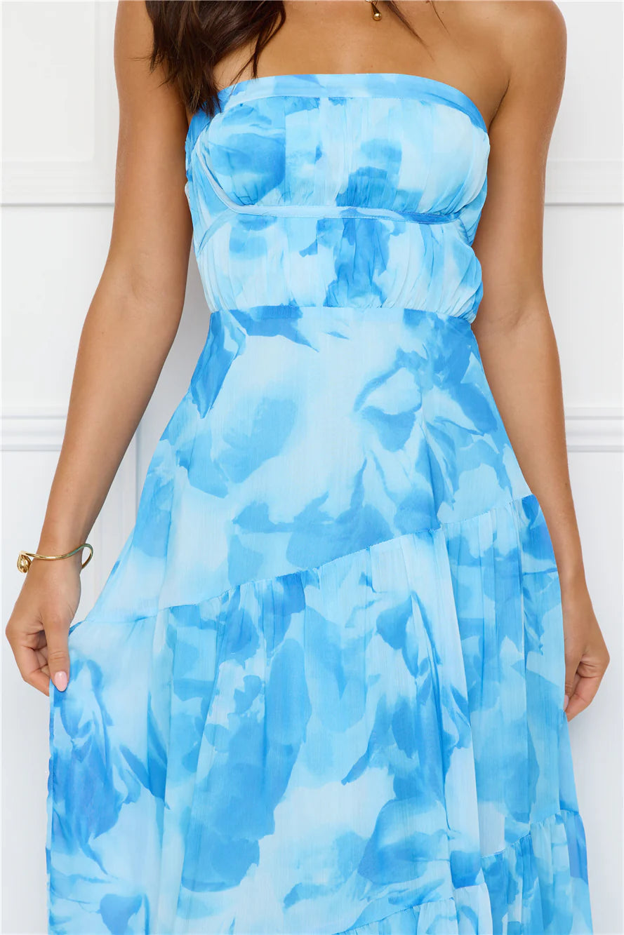 Azure Allure Strapless Maxi Dress Blue