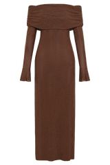 Marcel Off Shoulder Diamante Maxi Dress - Chocolate