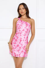 Luxe Poolside One Shoulder Satin Mini Dress Pink