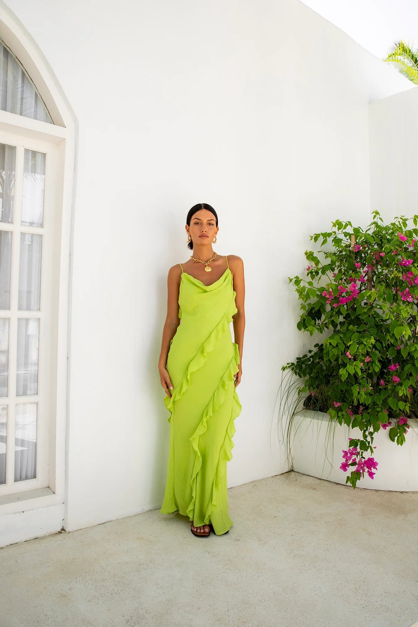 Romantic Flare Maxi Dress Green