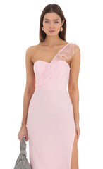 Corset Cross One Shoulder Dress in Pink