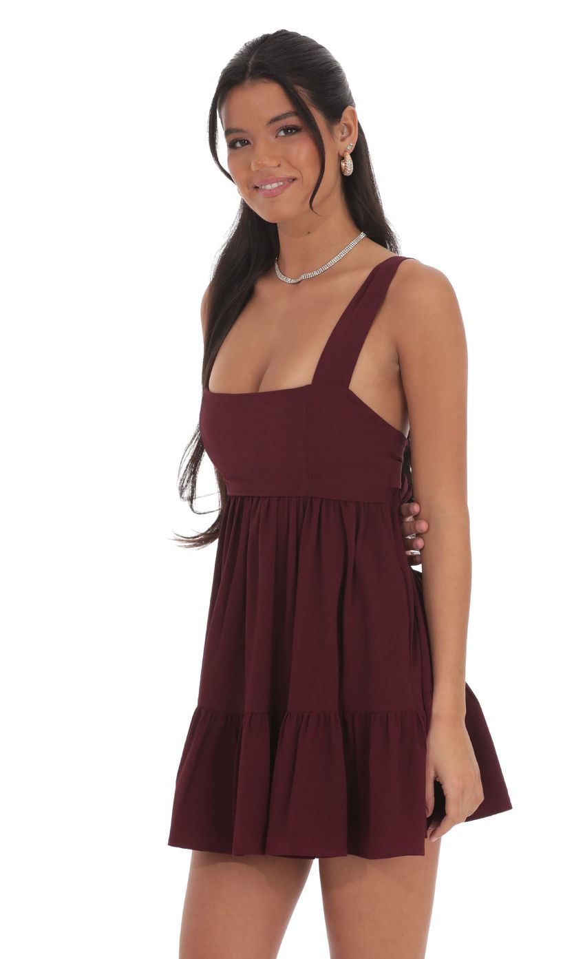Square Neckline Babydoll Dress in Burgundy
