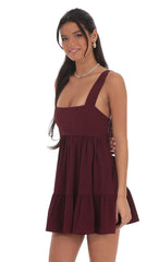 Square Neckline Babydoll Dress in Burgundy