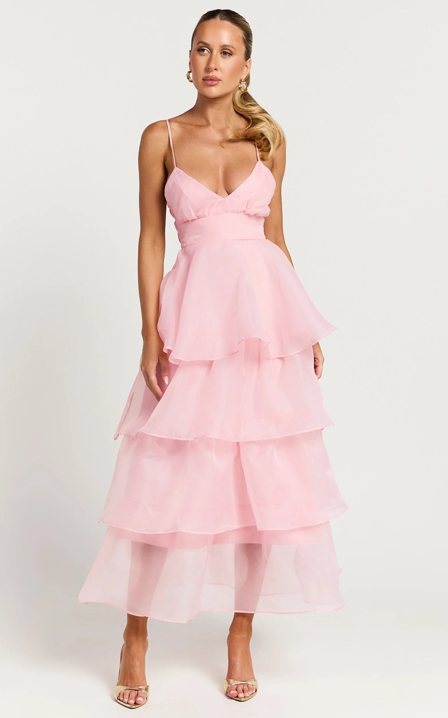 Cindy Midi Dress Layered Skirt Dress in Soft Pink