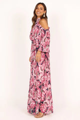 Hilary Pleated Maxi Dress - Pink Floral