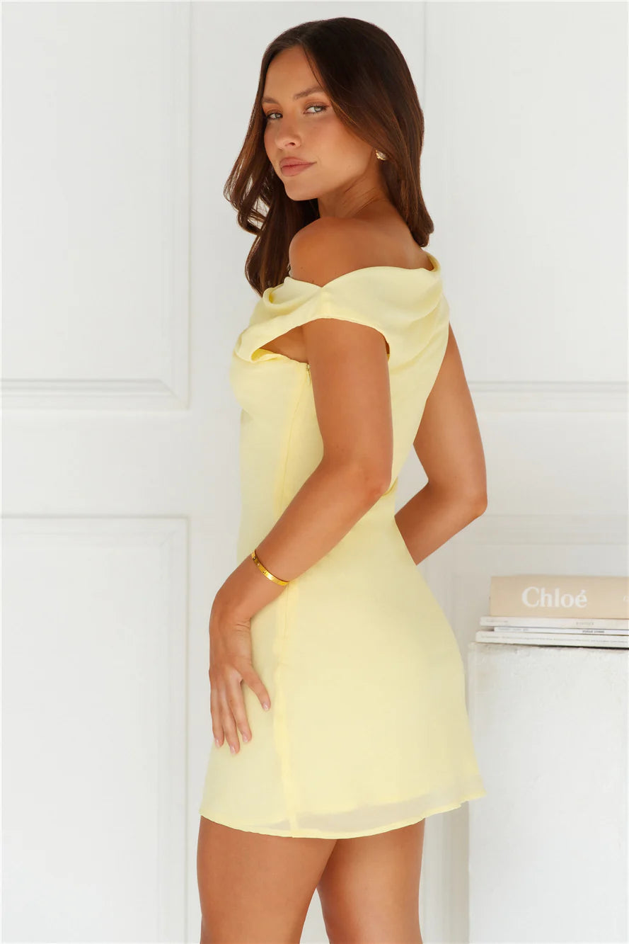 Late Night Out Off Shoulder Mini Dress Yellow