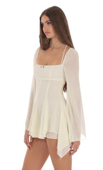 Chiffon Flare Sleeve A-line Dress in Cream